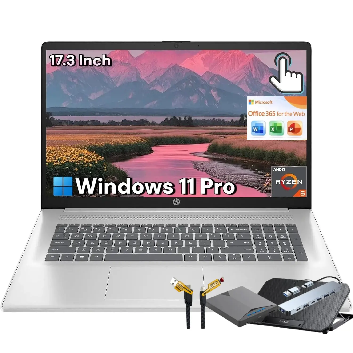 HP Flagship 17 Touchscreen Laptop - 17.3" Anti-glare HD+ Business Laptop, Windows 11 Pro OS with Copilot AI, Office 365 Web Version,AMD Ryzen 5 7430U (up to 4.3GHz), Wi-Fi 6, Fast Charge, Numeric Keypad | 32GB RAM + 2TB SSD