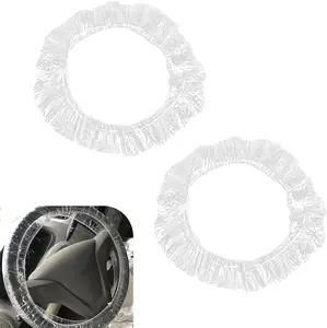 100 count Disposable  Steering Wheel Covers, Clear Plastic Elastic Protective Cover to Avoid Scuffs & , Universal Automobile Protection (White)