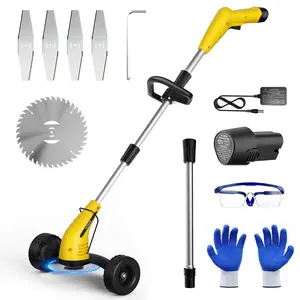 Weed Wacker Cordless for Lawn: 12V Electric String Trimmer with Wheel - Lightweight 2.0Ah Li-Ion Battery Powered for Yard, Garden, Hedge - Grass Edger with 2 Cutting Blade Types