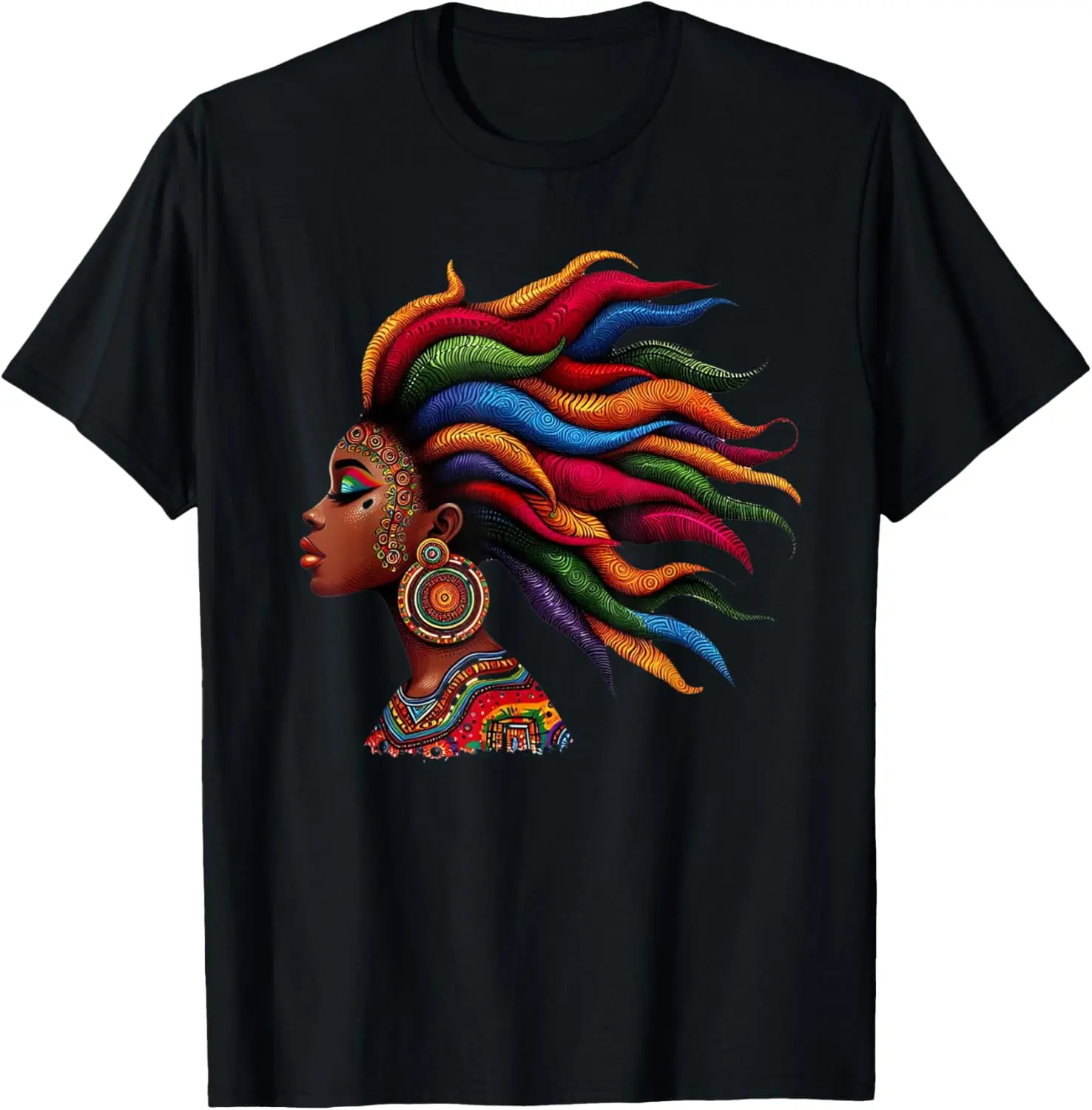 Rainbow Dashiki African Women's Casual Short Sleeve Cotton T-Shirt with Traditional Design