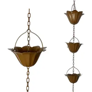 6.5 FT Adjustable Copper-Tone Rain Chain for Gutters with 10 Large Lotus Cups, Decorative Gutter Downspout Alternative, Rain Catcher Chain for Garden Water Feature