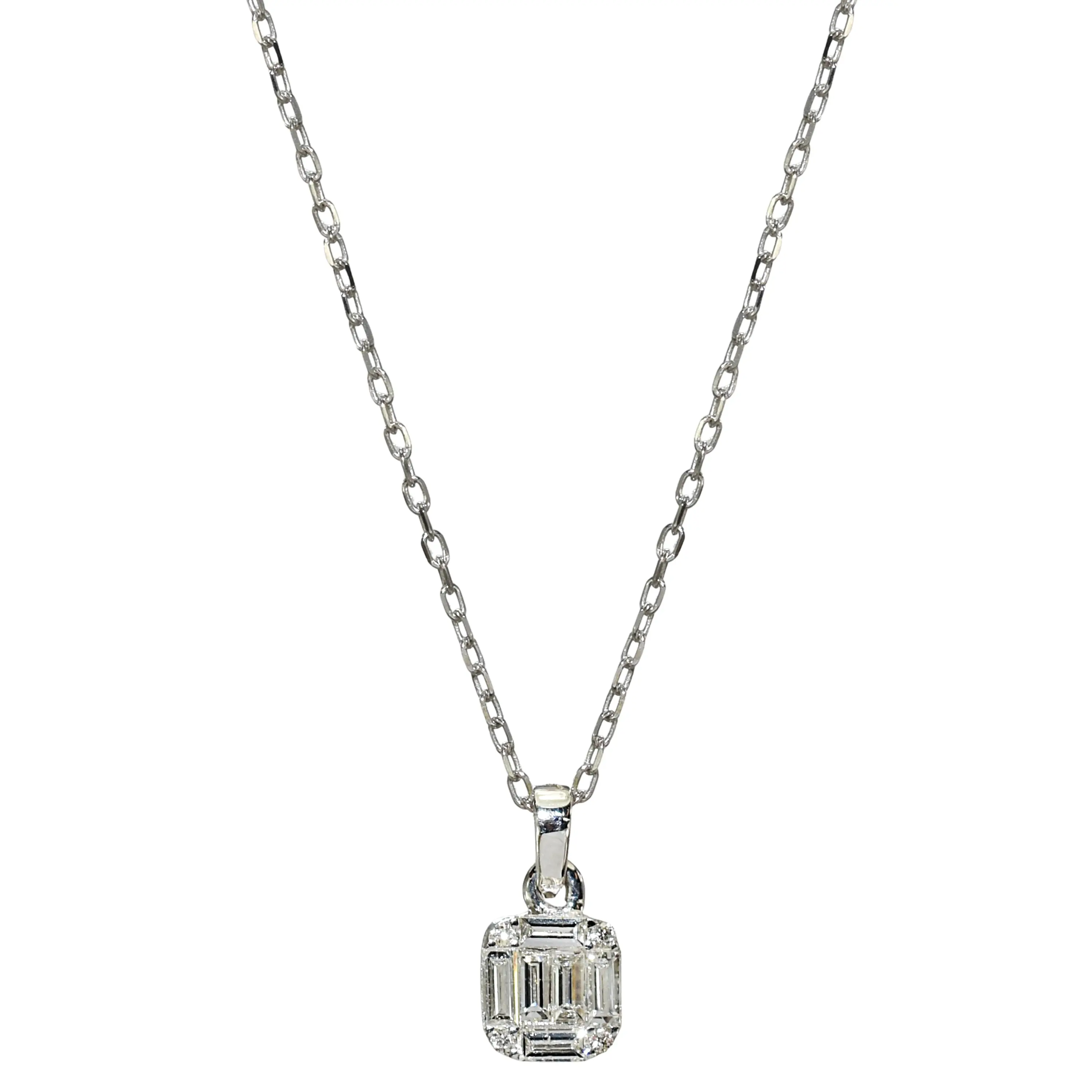 14k White Gold Diamond Square Necklace