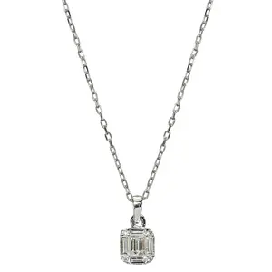 14k White Gold Diamond Square Necklace