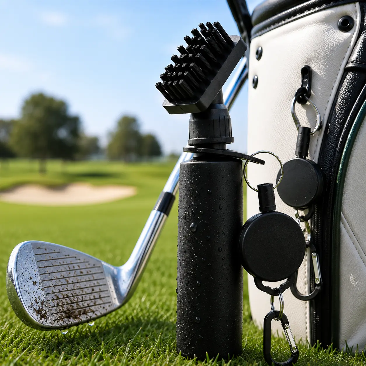 Backnine Golf Water Brush | Golf Club Groove Cleaner + Retractable Clip