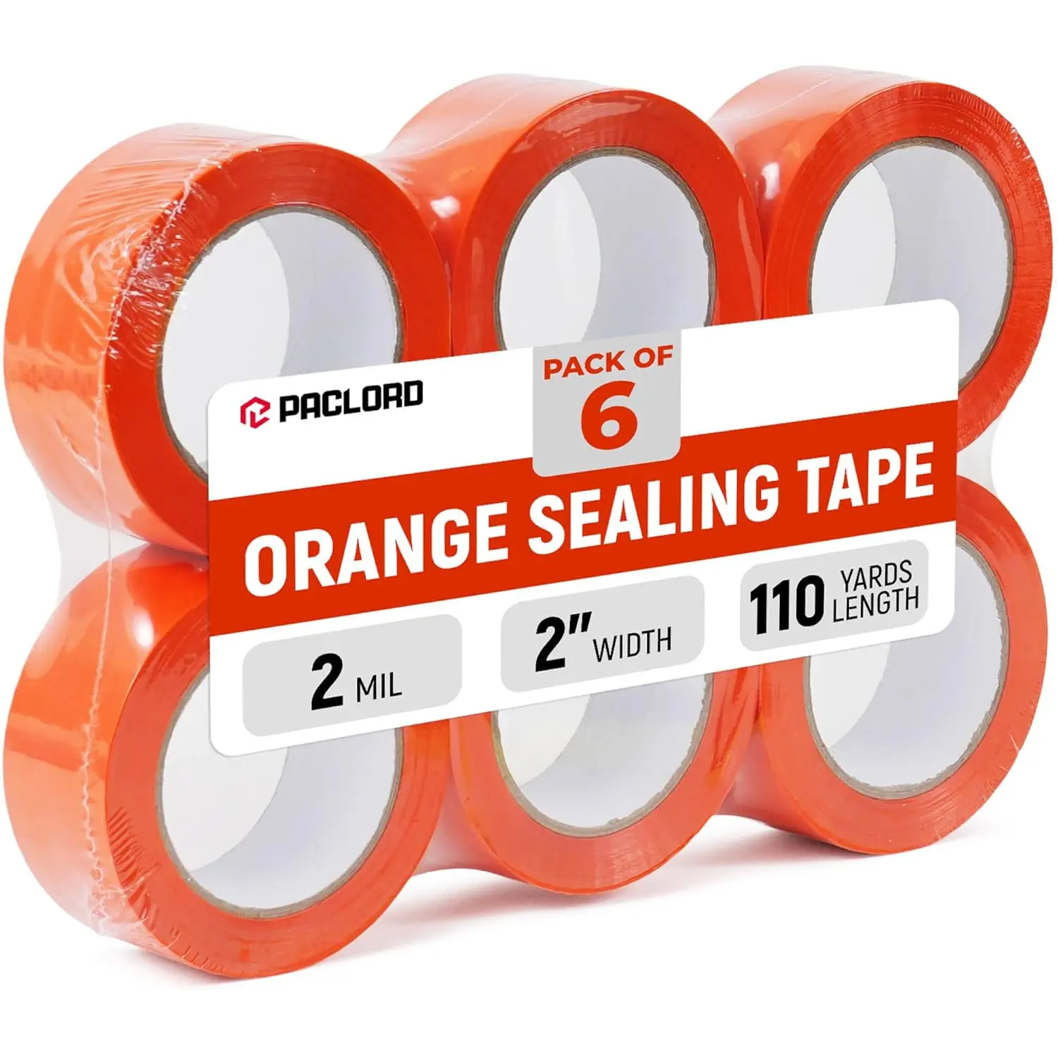 2" x 110 Yards Orange Packing Tape, 6 Rolls - 2.0 Mil Carton Sealing Tape – Shipping Tape for Moving, & Packaging Boxes.