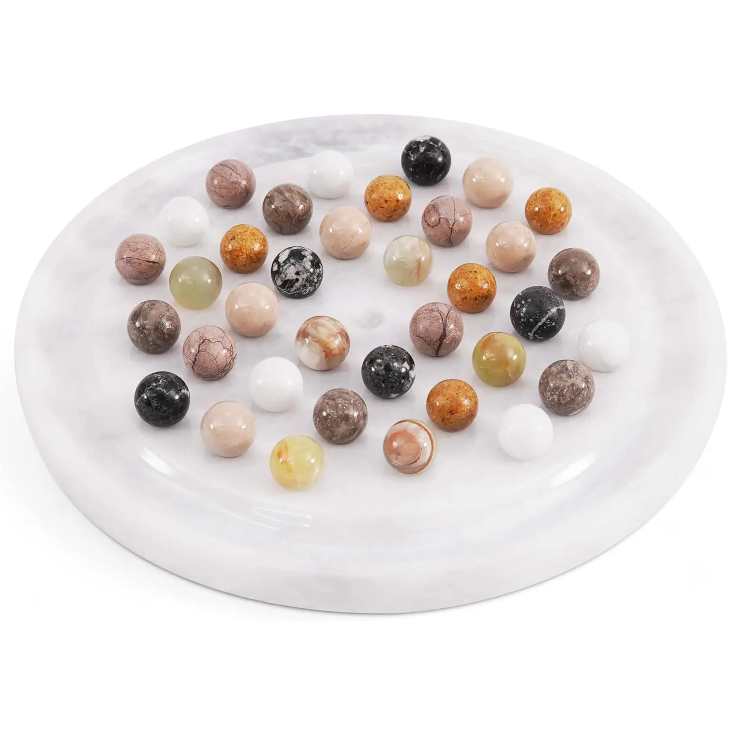 Elborse Marble Solitaire Board Game 10" Mind Game with 42 Marble Balls, Classic Puzzle Game for family, Modern Tabletop Brain Teaser, One Player Game