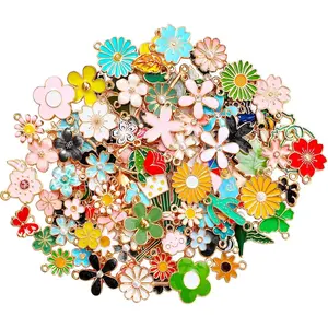 X-BY72 120 Pcs Pink Charms, Assorted Gold Enamel Charm for Jewelry Making Pink Theme Mixed Flowers Heart Fruit Moon Star Dangle Pendants Charm for DIY Bracelet Necklace Earrings Crafts