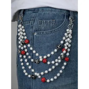 Men Hip Hop Colorful Zircon Soft Clay Ball Layered Pants Chain Unisex Vintage Body Jewelry Trendy Versatile Waist Accessory for Daily Street Wear Party Gift