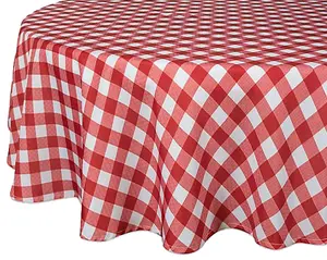 Tektrum Waterproof Round Checker Checkered Tablecloth Table Cover -Spill Proof/Stain Resistant/Wrinkle Free-for Camping Picnic, Dinner, Restaurant (Red and White)