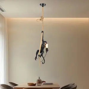 CNCEST Vintage Monkey Chandelier Black Monkey Decor Adjustable Height Ceiling Mount E26 Base Retro Industrial Style 107.63-161.45ft² Illumination Unique Design People Who Love Uniqueness and Mystery Will Adore This Monkey Chandelier
