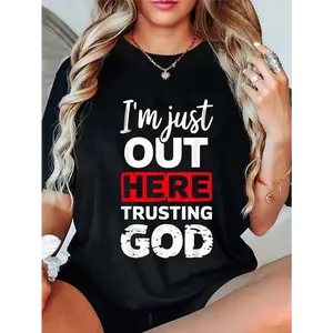 [100% Cotton] 100% Cotton I'm Just Out Here Trusting God Christian Religious T-Shirt  Golf Gift T-Shirt For Men and Women