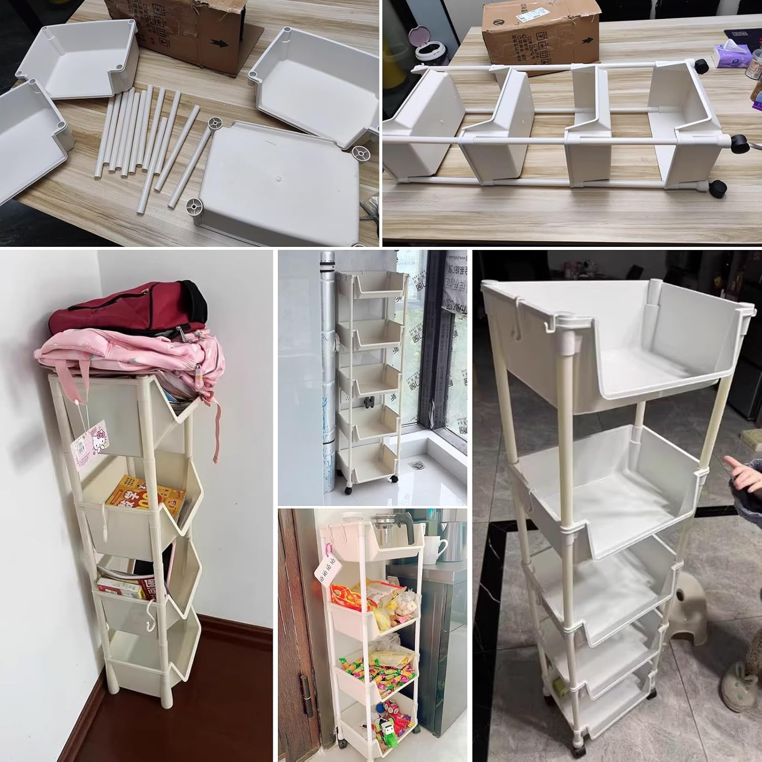 Rolling Cart with Lockable 4 Tier Wheels Multi Purpose Storage Organizer Slim Utility Trolley for Kitchen Bathroom Office Living Room and Narrow Spaces