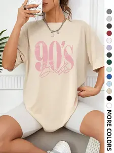 Women's Letter & Figure Print Drop Shoulder Tee, Casual Half Sleeve Round Neck Knitted T-shirt for Summer, Graphic Tees, Women's Top for Daily Wear, Summer Vacation Tops, Going Out Tops, Women's Clothing