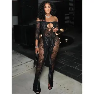 Spring Summer Clothes   Jumpsuit Women Sequin Long Sleeve Skinny Street High Elasticity Outfit