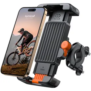 Lamicall Adjustable Foldable Bike Phone Holder, Silicone Anti-Shock Motorcycle Handlebar Mount, Round Cellphone Stand for Scooter & Bikes (Fits 6"–7")