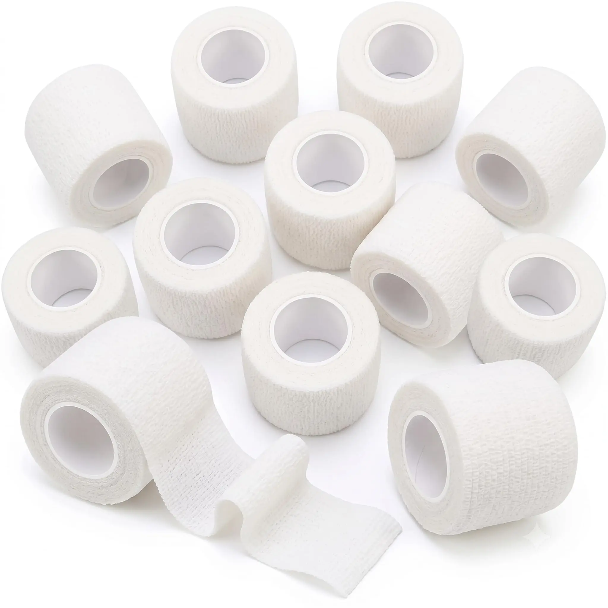 ALGOFAIR 12 Rolls Self-Adhesive Cohesive Elastic Bandage Wrap, 2"x5 yd White Athletic Tape for Wrist, ft - Vet, Medical Multitool Accessory