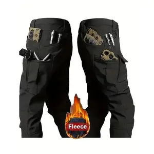 Men’s winter outdoor windproof, scratch-resistant, cold-resistant tactical pants with multiple pockets, fleece-lined softshell fabric for autumn–winter hiking and casual activities