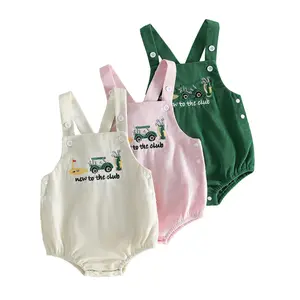 Infant Baby Boy Girl Summer Romper Casual Golf Embroidered Square Neck Sleeveless Jumpsuit 0-18 Months