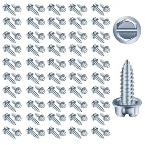 100 Car License Plate Screws, #14 X 3/4 Inch Rust-Resistant Slotted Hex Head, Replacement for Car License Plate Frames, Durable Automotive Hardware
