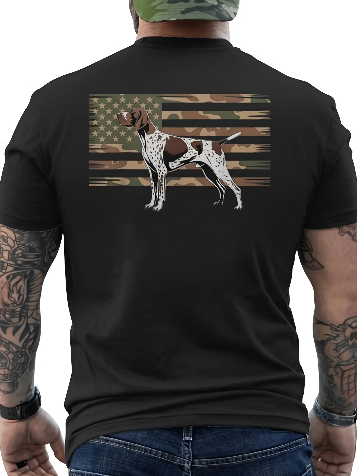 German Shorthaired Pointer Camouflage American Dog unisex soft cotton short sleeve t shirt, vintage graphic casual tee for men women teens, perfect birthday holiday gift for camping travel gym daily street casual wear