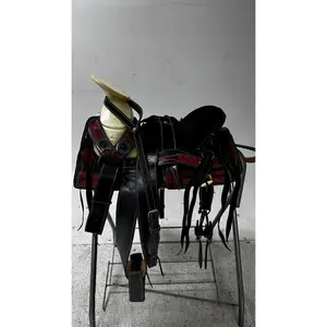 Charro Pony Saddle – Black Leather with Red Embroidery (12.5”) “El Potrillo Rojo”