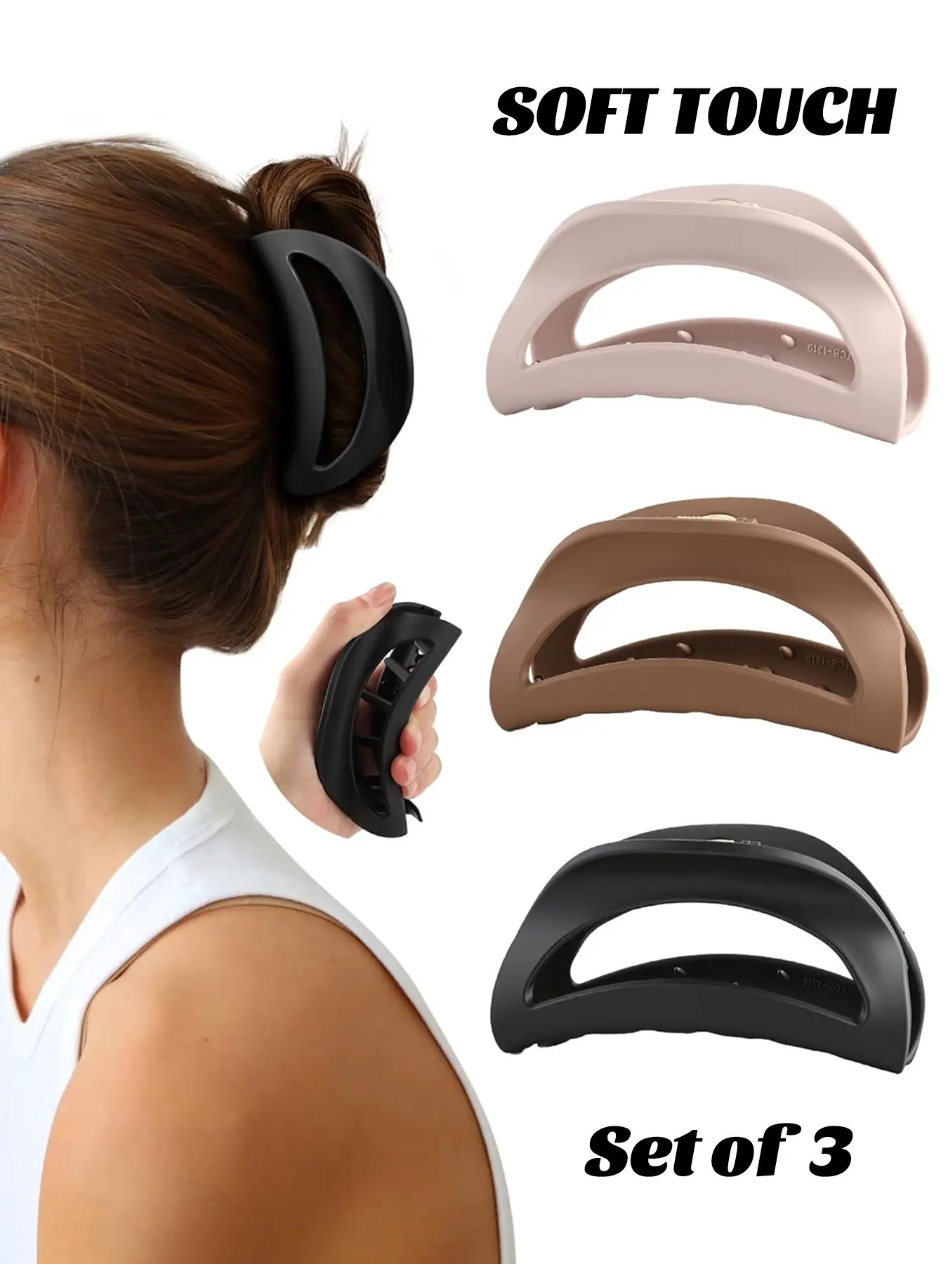 3Pcs Silicone Flexible Hair Claw Clips, Hair Claws Set, Claw Clip Pack, for Women, Soft Bump Proof Design for Large Bendable Hair Clip For Thin/Thick/Curly Hair, Unsnappable Flexible Non-Slip Rectangle, for daily, work, holiday, exercising