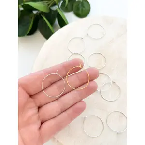 Wire Hoop Earring Post - 25mm - Gold or Silver (10pc)