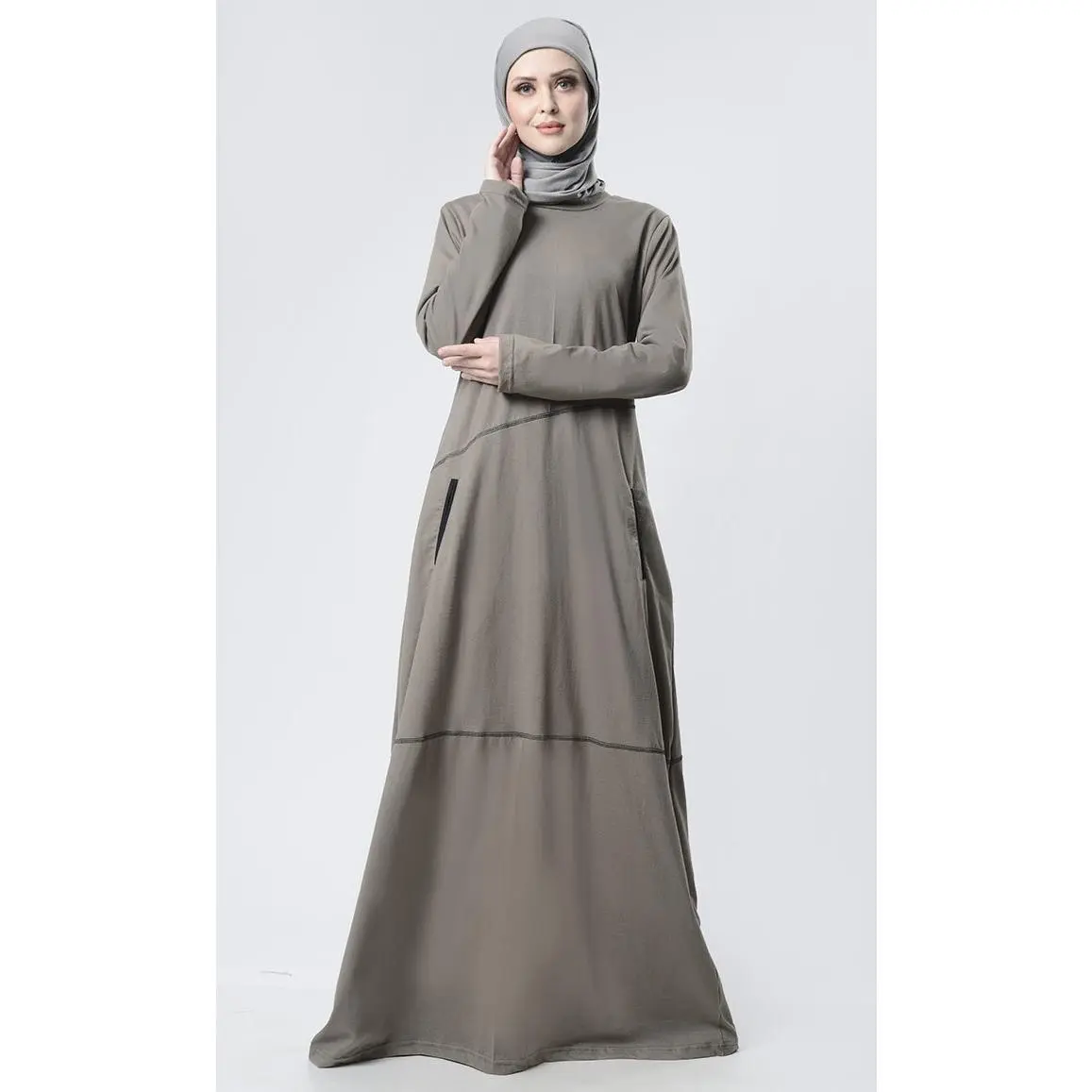 Simple Top Stitch Detailed Abaya With Pockets - Final Sale
