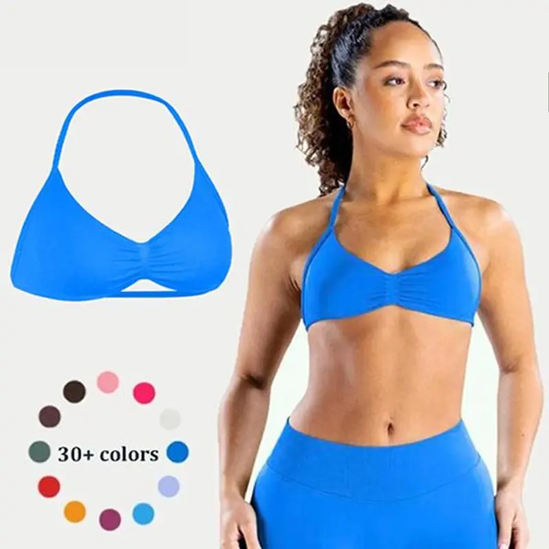 [SIZE UP 1] DEEFY Impact Strappy Bra Fitness Gymwear Halter SportsTop Open Back Padded Gym Workout Sportswear Women Seamless Tank Activewear Tops Low Impact Bra Gym