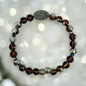 Faceted Brown/Silver Faceted Disco wired bracelet 7.5"7.75"