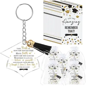 24 Set Graduation Keychain Gift Class of 2026 Bulk Tassel Keychain with Inspirational Cards Organza Bags, Souvenir for High School University College Seniors Graduation Party Favors for Students (Black)