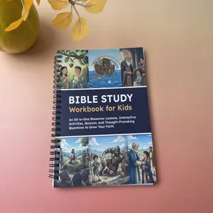 Kids Bible Study Spiral Workbook, Interactive Christian Faith Activity Book with Lessons Quizzes & Educational Games for Sunday School & Home Learning