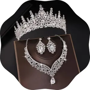 Luxury Queen Crown Tiara Set, Crystal Rhinestone Bridal Jewelry Necklace & Earrings, Wedding Quinceañera Prom Halloween Pageant Party Accessories Gifts for Women Brides