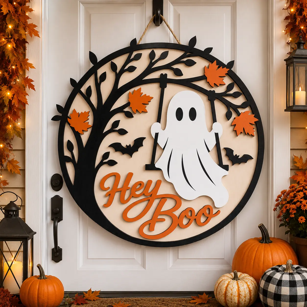 Hey Boo Door Hanger Sign, Halloween Door Sign Bundle, Vintage Halloween Decor, Autumn Glowforge Sign, Cute Halloween Glowforge Decor, Halloween Decor 2026, Fall Decor 2026