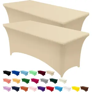 Spandex Tablecloth 2 Pack [6FT, Champagne] Tight, Fitted, Washable and Wrinkle Resistant Stretch Rectangular Patio Table Cover for Event, Wedding, Banquet &amp; Parties [72Lx30Wx30H Inch] patio covers