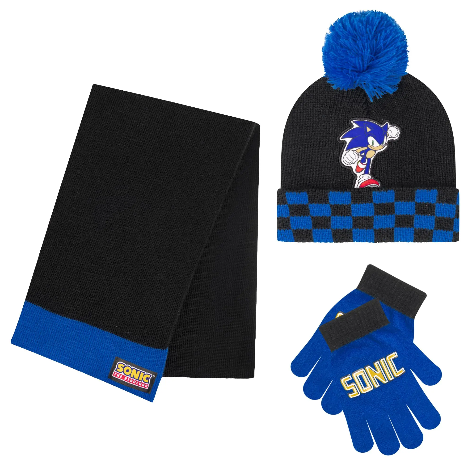 Boys Winter Set, Sonic The Hedgehog 2-Piece Breathable Acrylic Beanie and Gloves for Birthday, Holiday & Halloween Gifts, Cartoon, 3 Piece Hat Gloves And Scarf, Durable Fabrics, 5 - 6 Years, Berkshire Fashions, Ages 5-13, Full Protection Against Cold, Uni