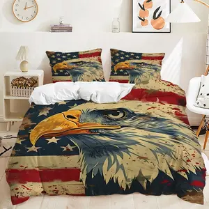 2/3Pcs Stunning Bald Eagle Duvet Cover Set, Patriotic Bedding Set with Distressed Flag Design, Luxuriously Soft and Stylish for Vibrant Bedroom Decor, Perfect for Eagle Lovers!Includes 1 or 2 Pillowcase - No filling/Zipper Closure