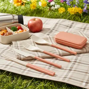 4-in-1 Camping Cutlery Set | Camping Kitchenware | Portable Outdoor Dining Kit with Fork, Knife, Spoon & Chopsticks | Reusable, Durable, Non-Slip & Heat-Resistant | Ideal for Travel, Hiking, Picnics & College Dorms | Outdoor Camping Supplies