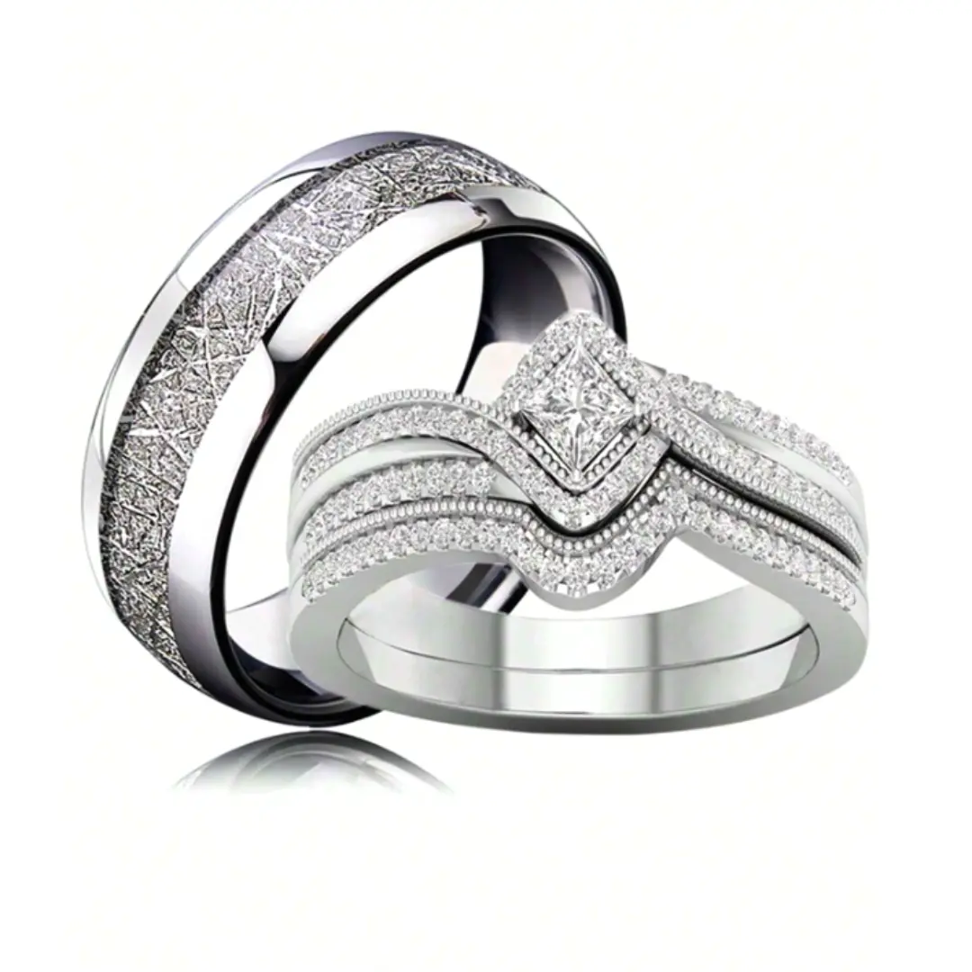 Timeless Couple Rings – Vintage Engagement Ring for Women Paired with a Modern Stainless Steel Band for Men, Perfect Jewelry for Weddings