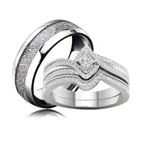 Timeless Couple Rings – Vintage Engagement Ring for Women Paired with a Modern Stainless Steel Band for Men, Perfect Jewelry for Weddings