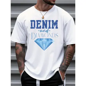 Denim and Diamonds Graphic T-Shirt for Men, Casual Style Design, 100% Pure Cotton Fabric, Comfortable Everyday Wear, Spring/Summer Collection, Suitable for Daily and Outdoor Wear in Summer
