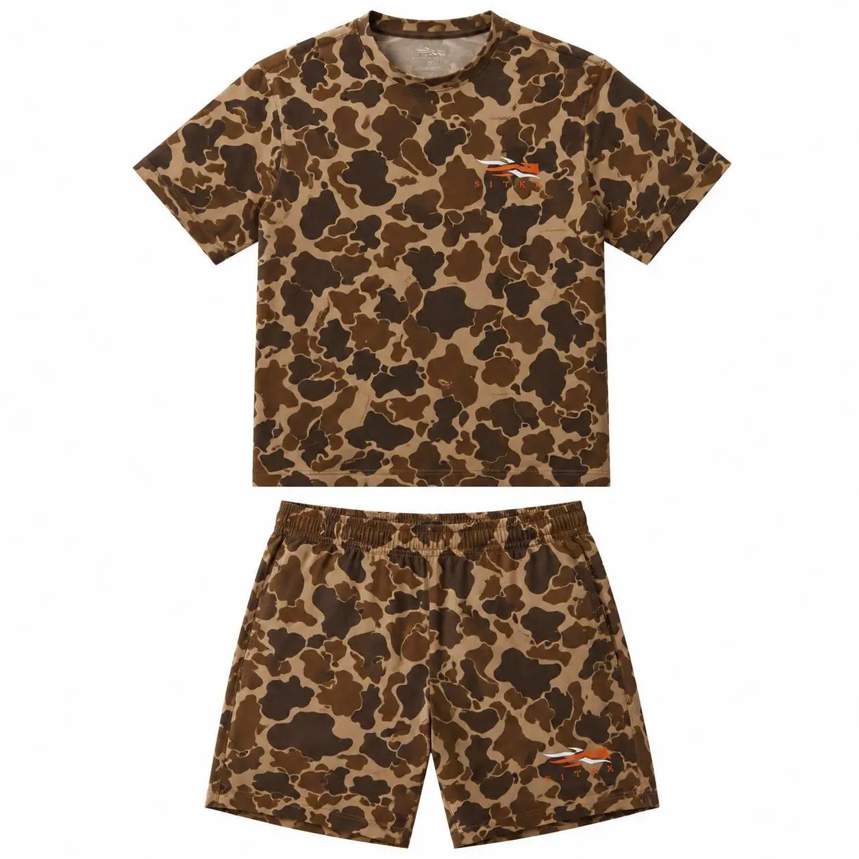 SITKA Men's Duck Camo Hunting T-Shirt & Shorts Set – Lightweight Quick Dry Camouflage Outdoor Performance Outfit for Hunting, Fishing & Hiking