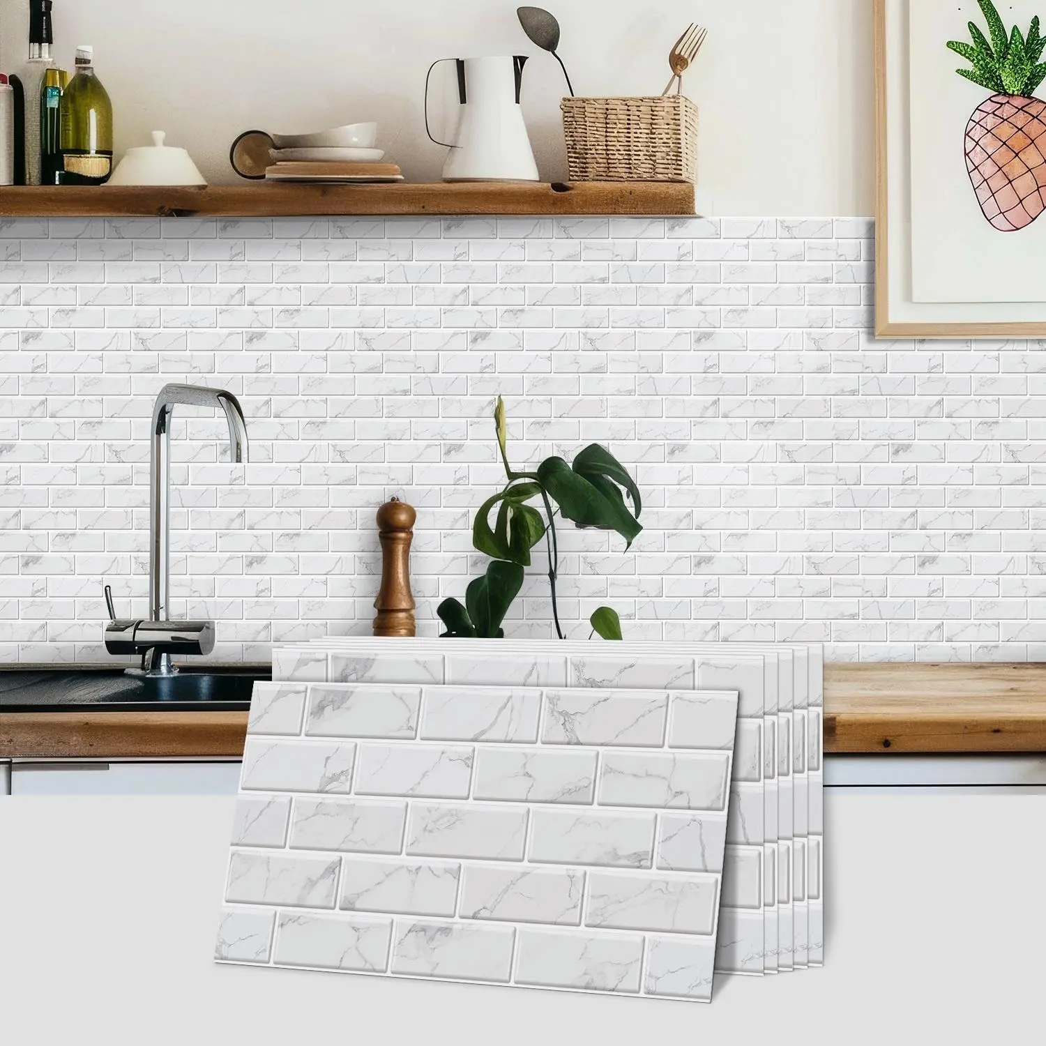 Fashionable Faux Brick Pattern Wall Sticker, Self-adhesive Removable Wall Tile Backsplash, Wall Panels, Decorative Wallpaper, Waterproof & Oil-resistant Wall Decor for Kitchen & Bathroom