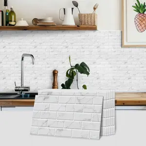 Fashionable Faux Brick Pattern Wall Sticker, Self-adhesive Removable Wall Tile Backsplash, Wall Panels, Decorative Wallpaper, Waterproof & Oil-resistant Wall Decor for Kitchen & Bathroom