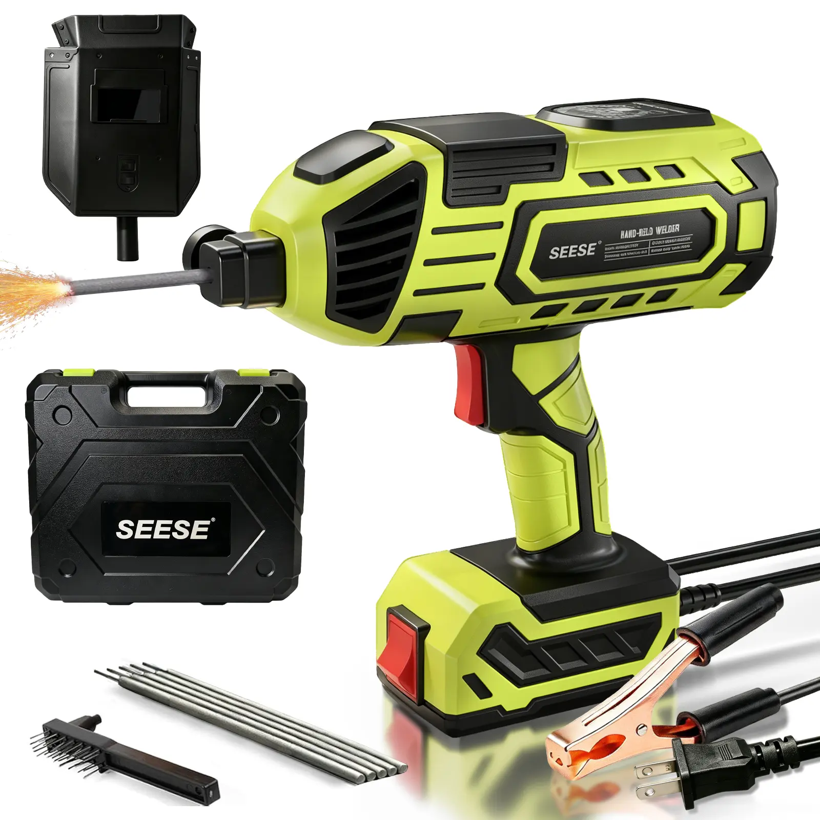 SEESE Portable Electric Welding Machine, 110V Plug-in Powered (Not Battery Operated) Handheld Welder with IGBT Inverter, 5 Variable Current Adjustment, ARC Welder Gun, Fits for 3/32" Wire Rods (Green)