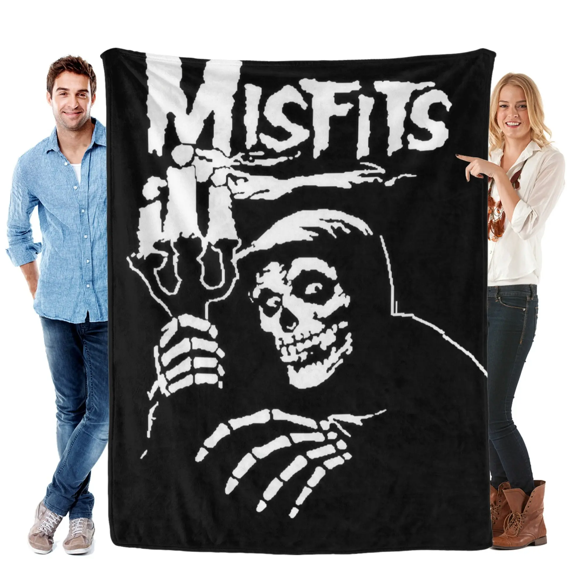Misfits Candlelit Reaper Flannel Blanket - Vintage Punk Rock Band Throw, Soft Fluffy, Iconic Grim Reaper & Candle Design, Cozy, Ideal for Punk Fans, Bedroom Decor, Year-Round Snuggling, Soft Fluffy Blanket