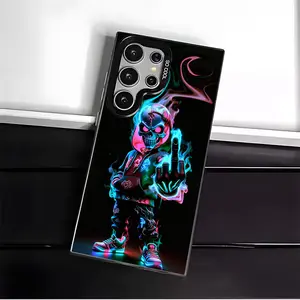 Vibrant Neon Glowing Cartoon Creature Casing For SAMSUNG GALAXY S22 S23 S24 S25 FE ULTRA PLUS Hard TPU PET PC Silver White Black  Stylish Gift Shockproof Protection Anti-Drop Protective Protector Phone Cases Shell Cover