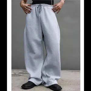 Drawstring Waist Winter Warm Straight Wide Leg Baggy Pants Workout Athletic Sweatpants with Pocket
