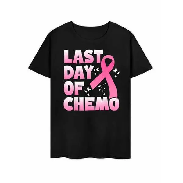 Last Day of Chemo T-Shirt, Pink Ribbon Cancer Awareness Graphic Tee, Chemo Completion Celebration Shirt, Inspirational Survivor Support Top, Encouragement Gift for Women, Family & Friends