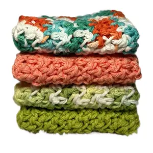 Handmade Crochet 100% Cotton Yarn Dishcloths Household Cleaning Cloths Reusable Washcloths  Fun Bright Colors